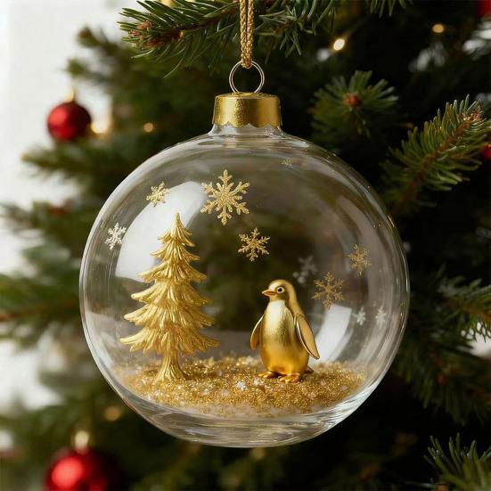3D Wildlife Animal Christmas Ornaments Clear Plastic Xmas Ball Ornament Christmas