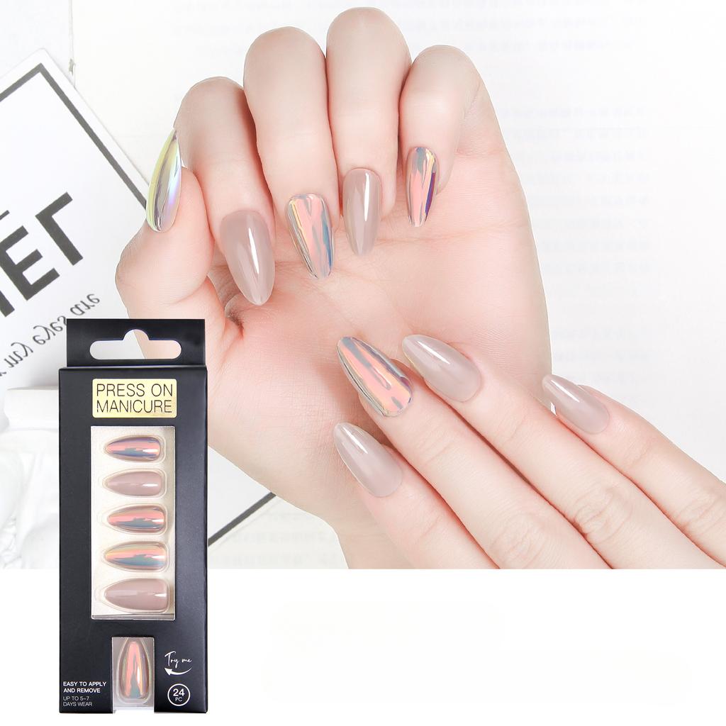Solid Color Camel Skin Color Wear Nail Pointed Almond Nail 24 Pieces of European and American Detachable Fake Nail Finished Product