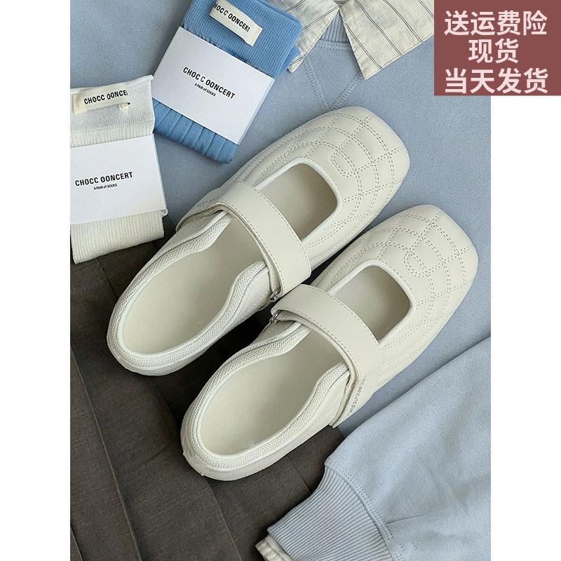 Cowhide Version~ 5cm Inner Height Increase Shoes Square Head Thick Sole German Training Shoes Women's New Shallow Mouth Mary Jane Single Shoes Casu