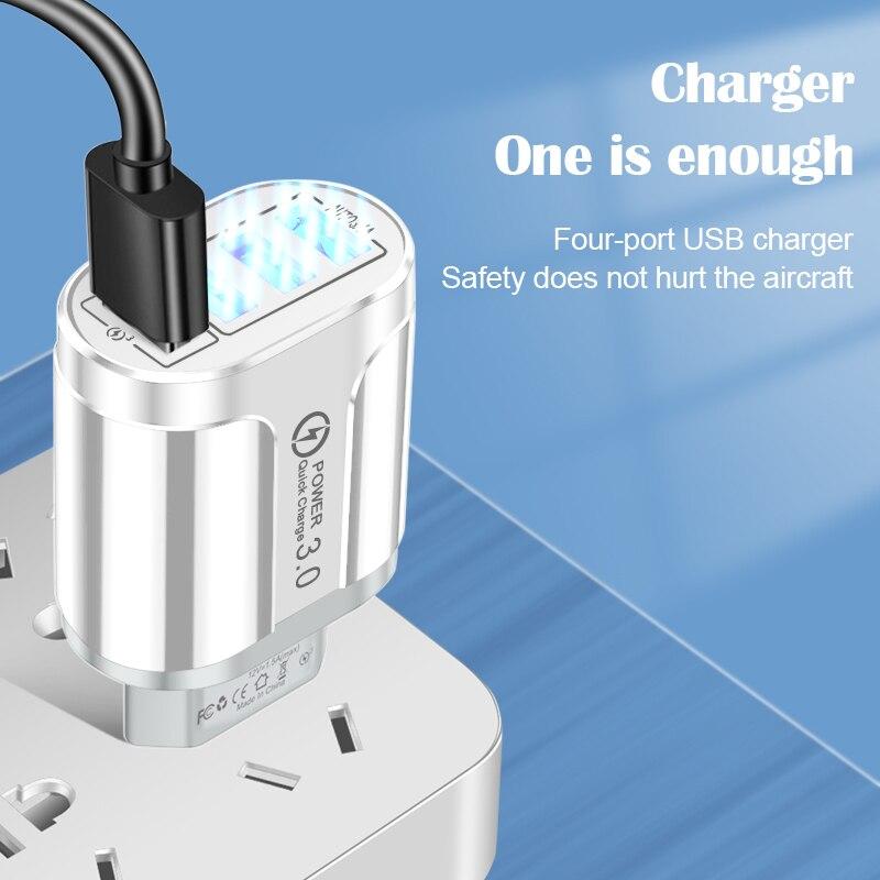 48W 4 Ports USB Fast Charger Quick Charge 3.0 Wall Mobile Phone Fast Charging Travel Charging Adapter For iPhone Samsung Xiaomi