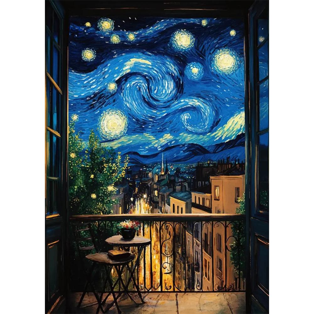 DIY Diamantová malba Vintage abstraktní Krajina Van Gogha Mozaiková výšivka Křížkový steh Sada Obývací pokoj Domácí umění Nástěnná dekorace