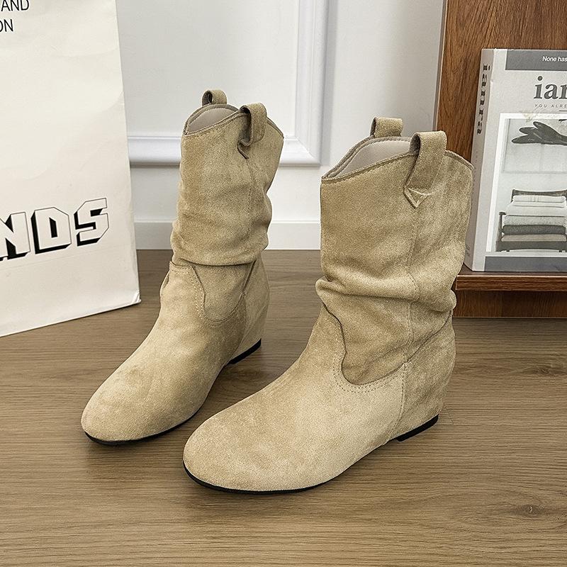 

Осень-зима 2025 ботильоны Maillard женские с внутренней платформой новая круглая головка широкое голенище ботинки-чулки на толстом каблуке ботинки Мартин 40 хаки