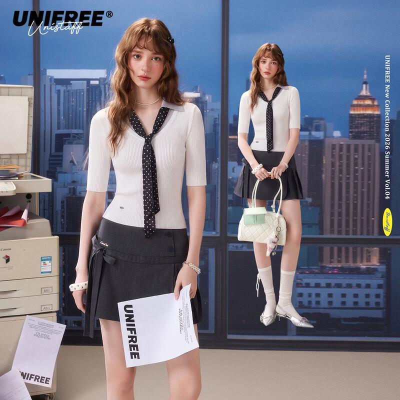 UNIFREE Faux Two-Piece Colorblock Knit T-Shirt One Size белый
