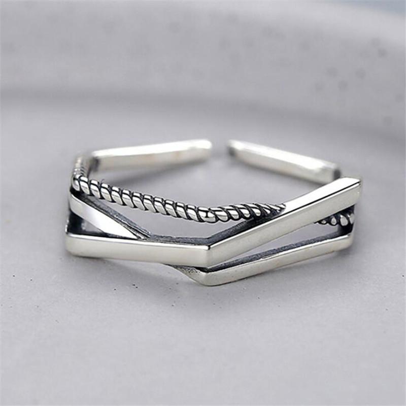 Retro Distressed Winding Twist Personality 925 Sterling Silver Jewelry Multi-layer Cross Line Exquisite Opening Rings TYB469