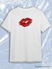 TeeSensation White Crew Neck Short Sleeve T-Shirt with Dark Red Lipstick Kiss Mark Print