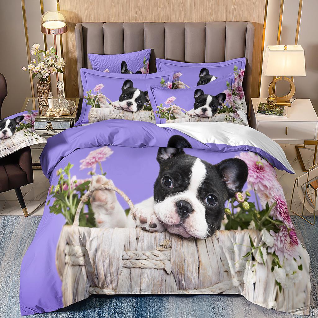 3D-gedruckte Bettwäsche Schäferhund Bettbezug Haustierhund Dreiteilige Heimtextilien