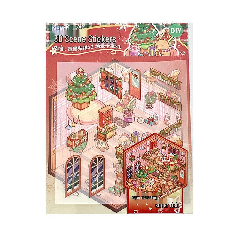 Handmade 3D Layered Children's Scenery Stickers for Bullet Journals
