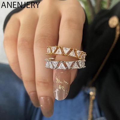 Triangle Zircon Opening Rings Female Creative Shiny Wedding Rings