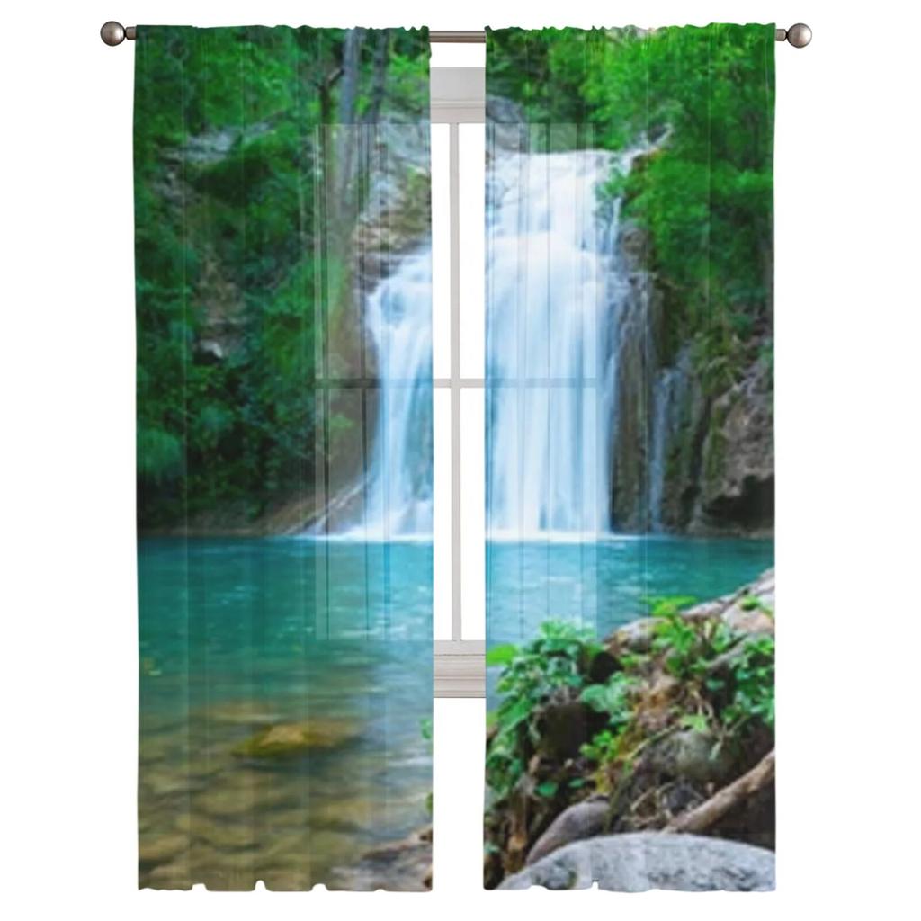 Beautiful Waterfall In A Forest Sheer Curtains Bedroom Voile Curtain Living Room Window Sheer Curtains Kitchen Tulle Drapes
