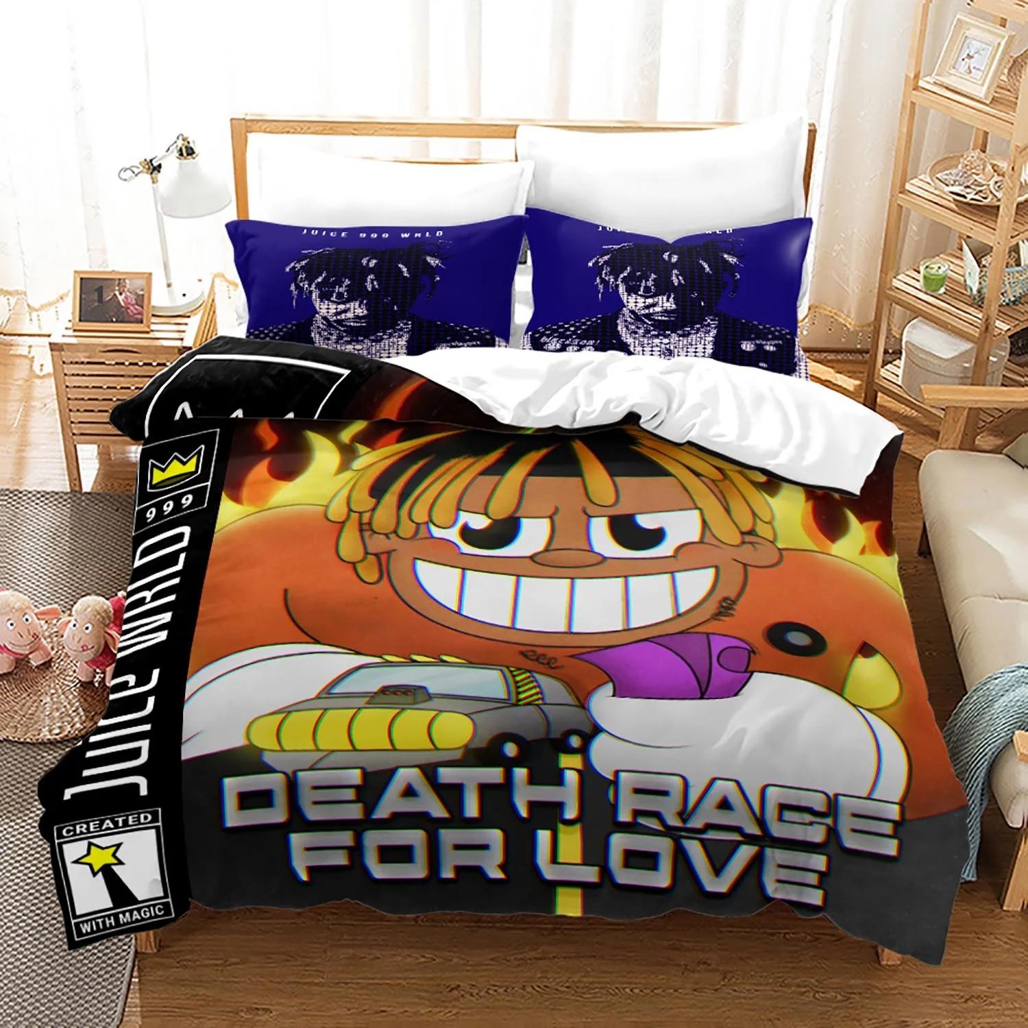 Nieuwe Juice Wrld Beddengoedset Eenpersoons Twin Vol Queen King Size Sterren Juice Wrld Dekbedovertrekset Voor Huisdecoratie Comfoter Overtrekset US Twin(172x218cm)