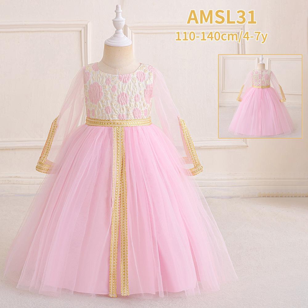 Flower Girl Princess Dress For Weddings Summer Kid Formal Bow Long Gown For School Evening Party Children New Year Cloth