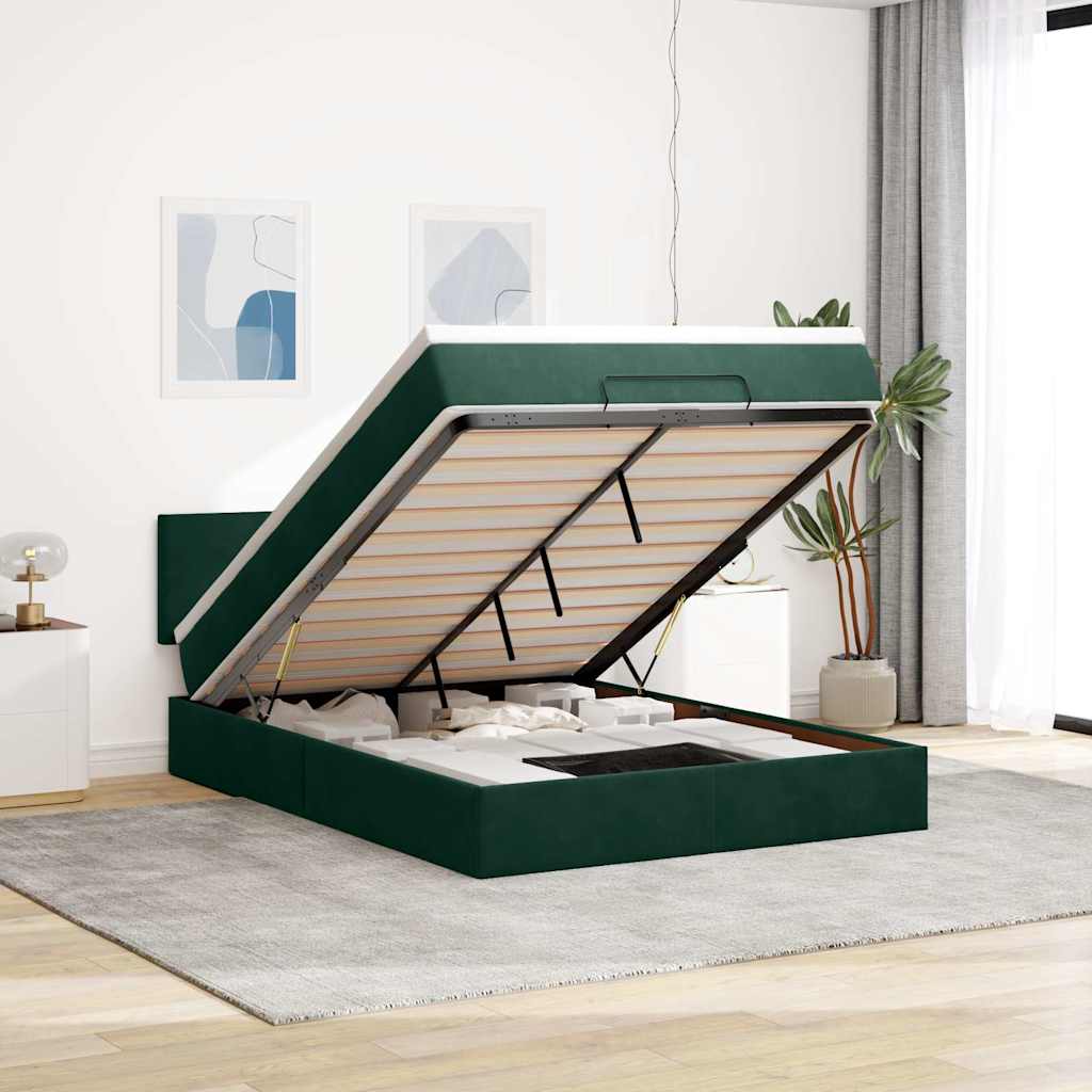 Ottoman Bed with Mattress Dark Green 140x190 Cm Velvet