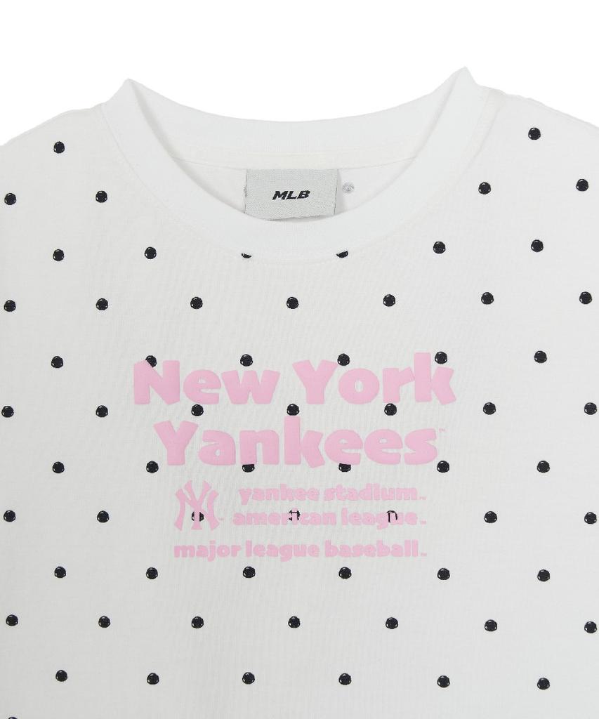 Emelbi Women'S Dot Pattern Lettering Slim Semi-Crop Short Sleeve T-Shirt Ny (White)