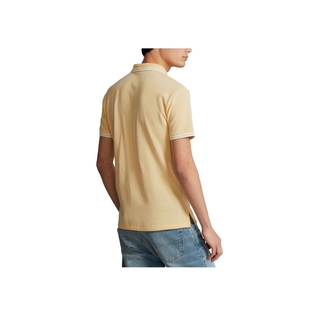 Polo Ralph Lauren Striped Trim Logo Embroidered Casual Short Sleeve Polo Shirt Men Tops Beige 710898948-005