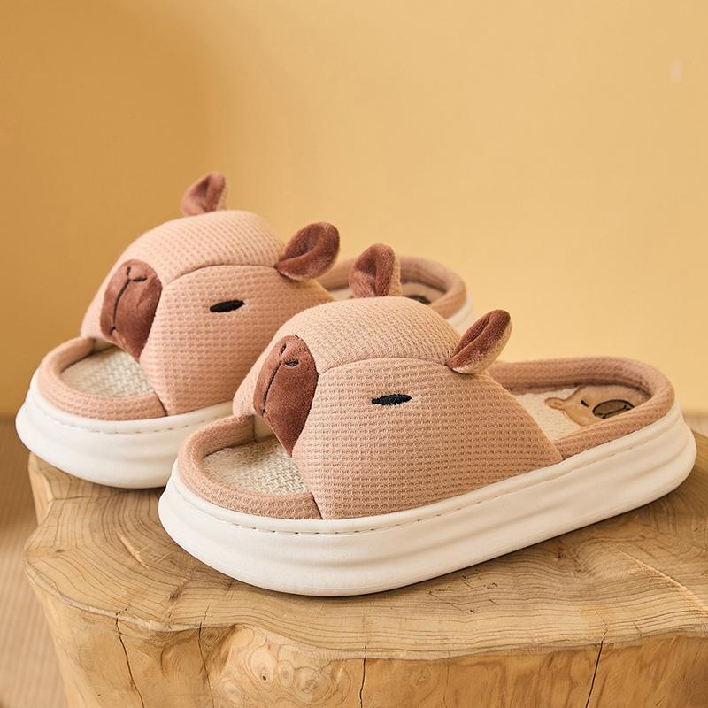 

Fashion Cute Cartoon Animal Linen Slippers Women Indoor Open Toe Platform Linen Slides Woman Spring Autumn Light Non Slip Slippers Mujer 44-45