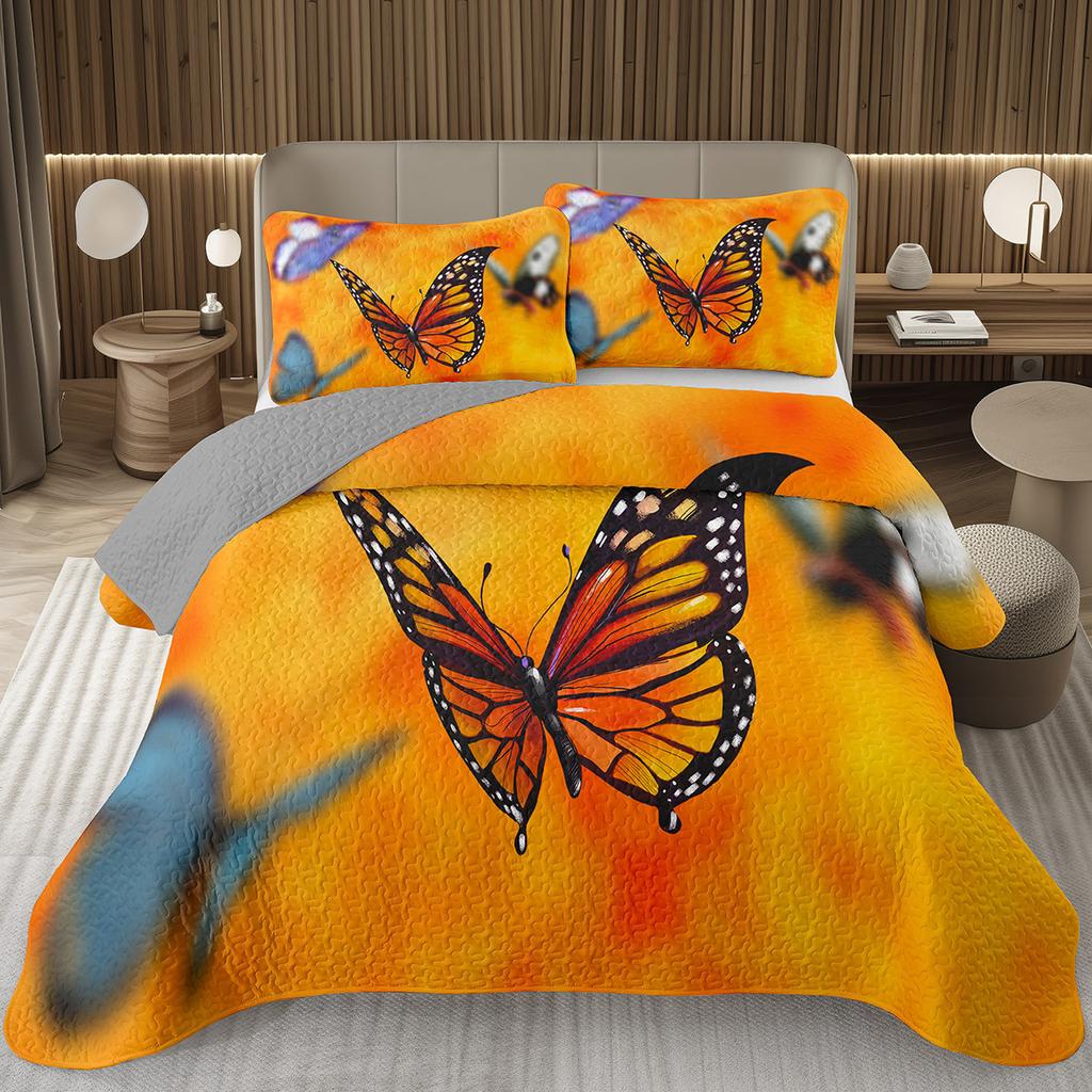 Butterfly Bedspread Twin/Queen/King Watercolor Botanical Floral Coverlet Fantasy Style Bedding Set Reversible Quilted Bedspreads