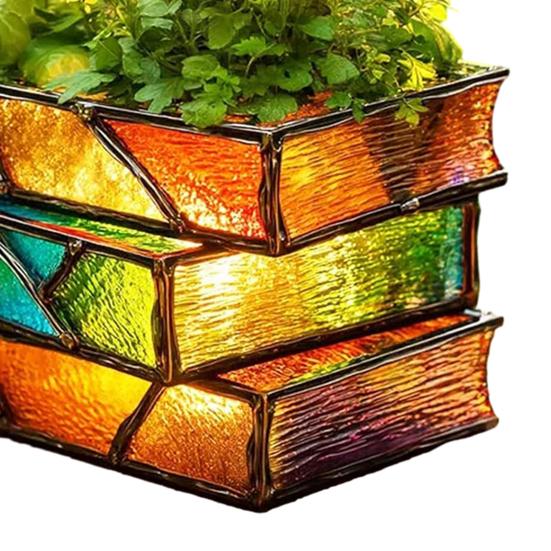 Yousheng Gestapelte Folianten Blumentopf Harz Dekorativer Sukkulenten Pflanztopf Schreibtisch Bunter Buch Pflanztopf für Buchliebhaber Geschenk Heim Büro Deko