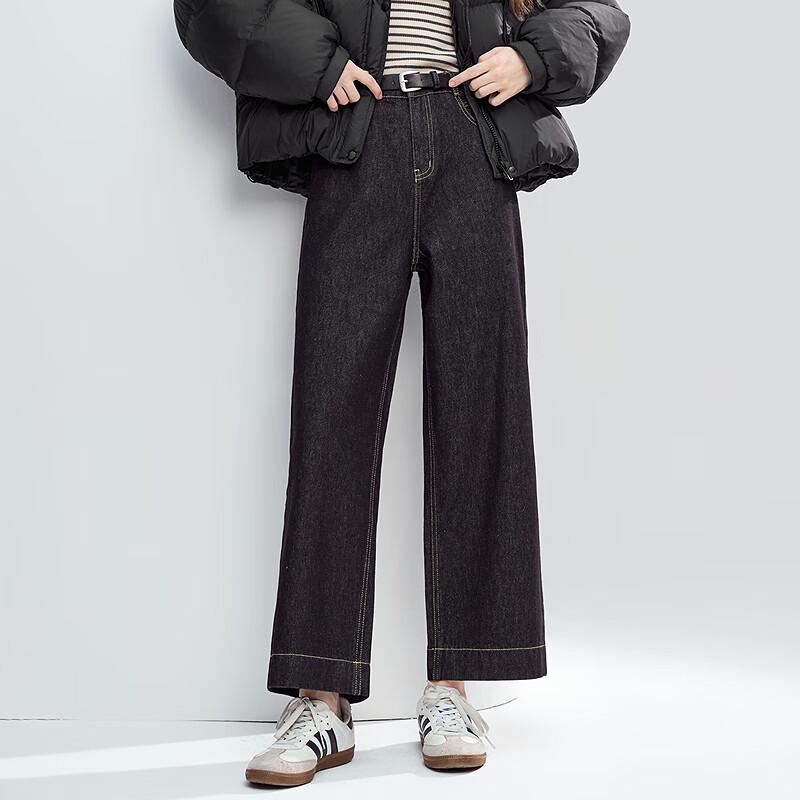 Betu Women's Mid-High Waist Brushed Denim Cropped Wide-Leg Pants