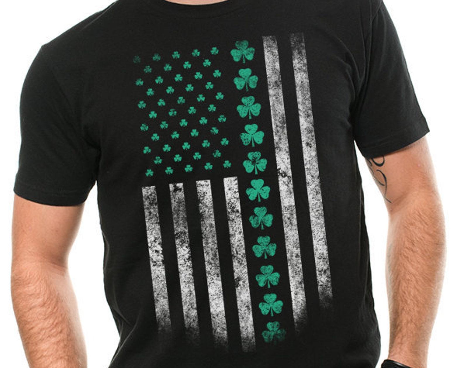 St Patrick s Day USA Flag Shamrock T-Shirt L