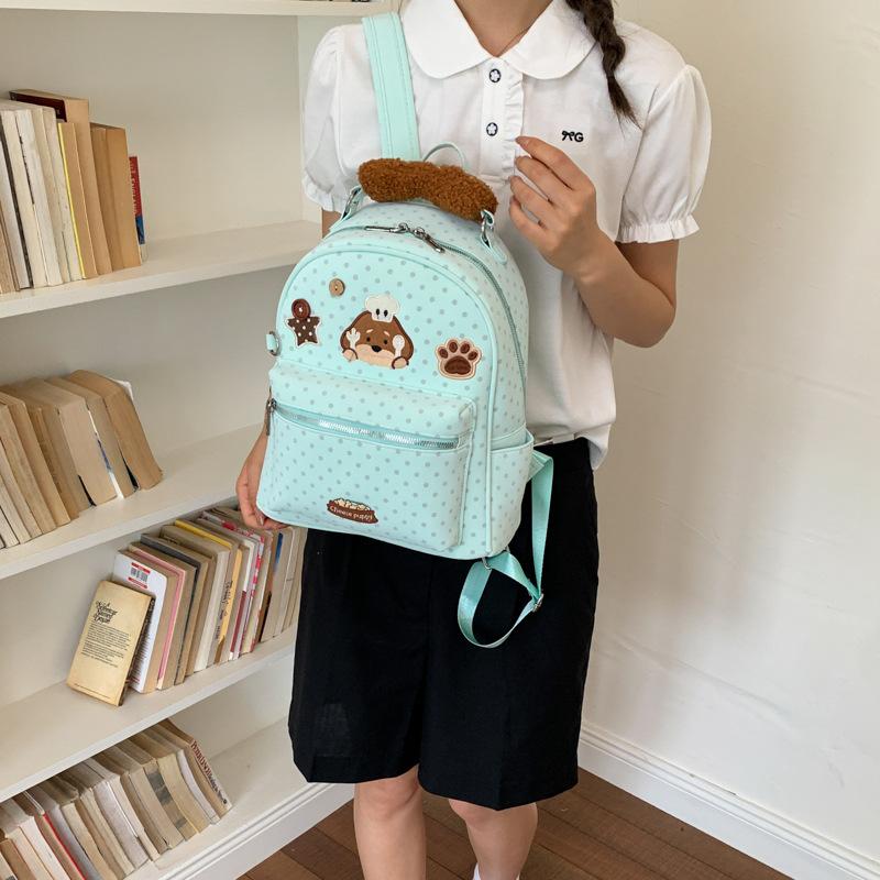 Schoolbag1011 New cartoon chef dog polka dot backpack female cute embroidered student schoolbag large capacity commuter backpack