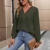 Spring and Autumn V-neck Loose White Shirt for Women Fashion Long Sleeve Solid Casual Blouse Women Elegant Simple Ladies Pullover Shirts Tops 24766