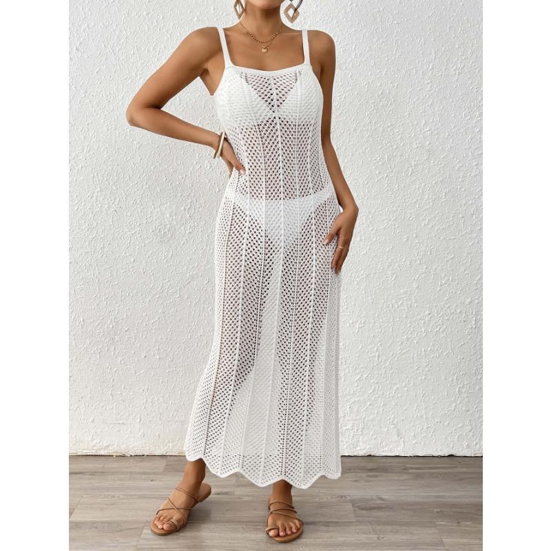

Женское пляжное тканое полое сексуальное облегающее праздничное платье с бретелькой через шею длинное XL белый