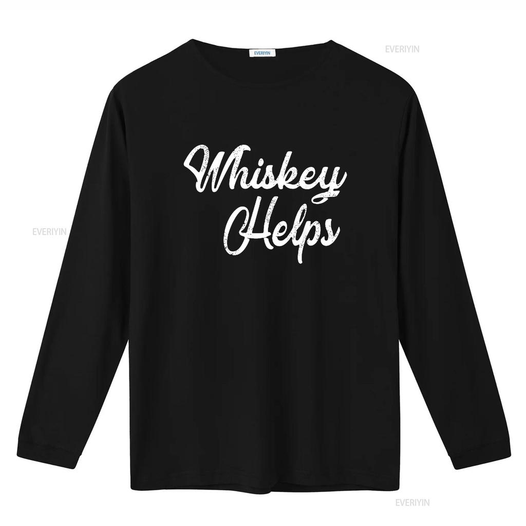 Whiskey Helps T Shirt Distressed Funny Bar Black Large vintage Washed Top For Everyday Wear Soft Versatile Slightly Unisex