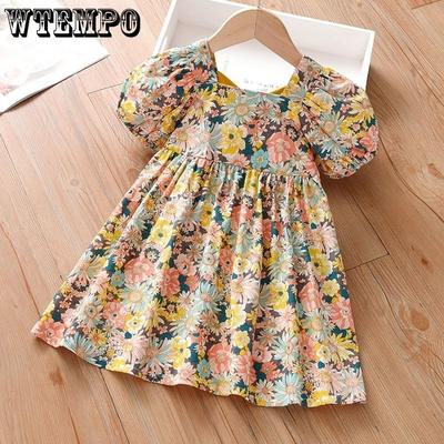 Girls' Floral Dress Summer Thin Style Children's Backless Short Sleeved Baby Dress Princess Dress