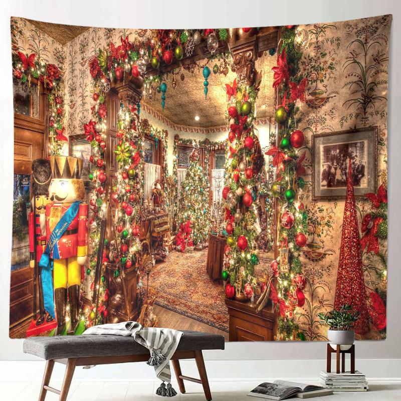 Noel Baba Noel Dekorasyon Baskı Desen Goblen Ev Oturma Odası Yatak Odası Duvar Dekorasyonu Arka Plan Kumaş Goblen