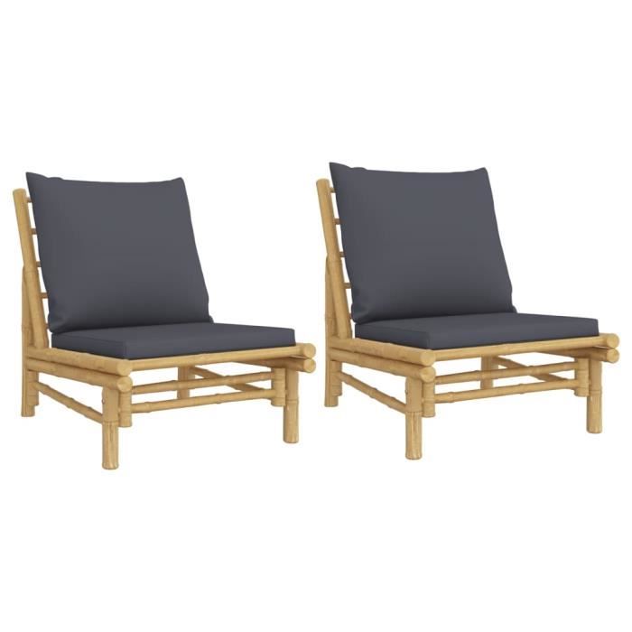 VidaXL Chaises de jardin 2 pcs avec coussins gris foncé bambou 363459