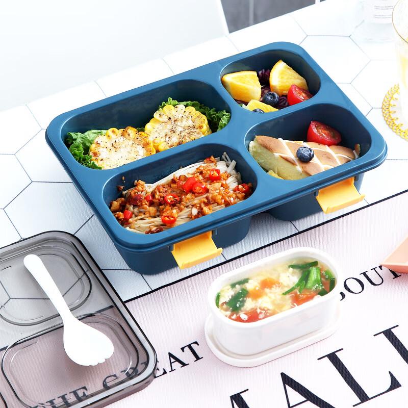 Portable 3-Compartment Plastic Lunch Box with Spoon