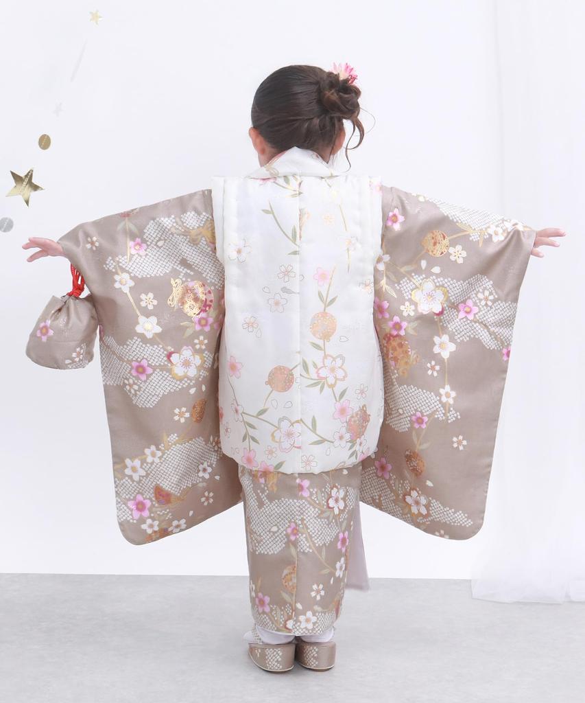 Shichigosan girl kimono full set dull Light brown [KYOETSU] [Kyoetsu] 3-year-old set, haori, accessories, 753, (4. sunlight)