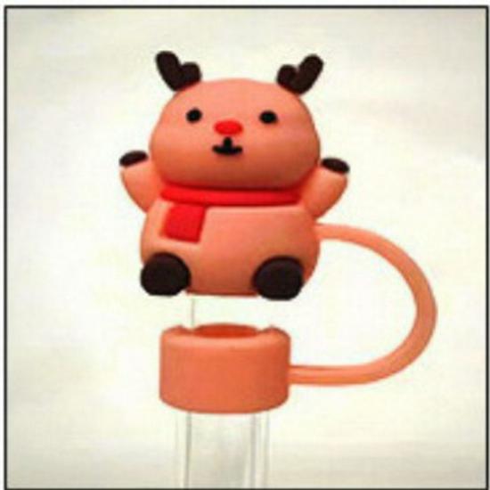 New 10mm Christmas Cartoon Silicone Straw Sleeve with Cute Dust Plug