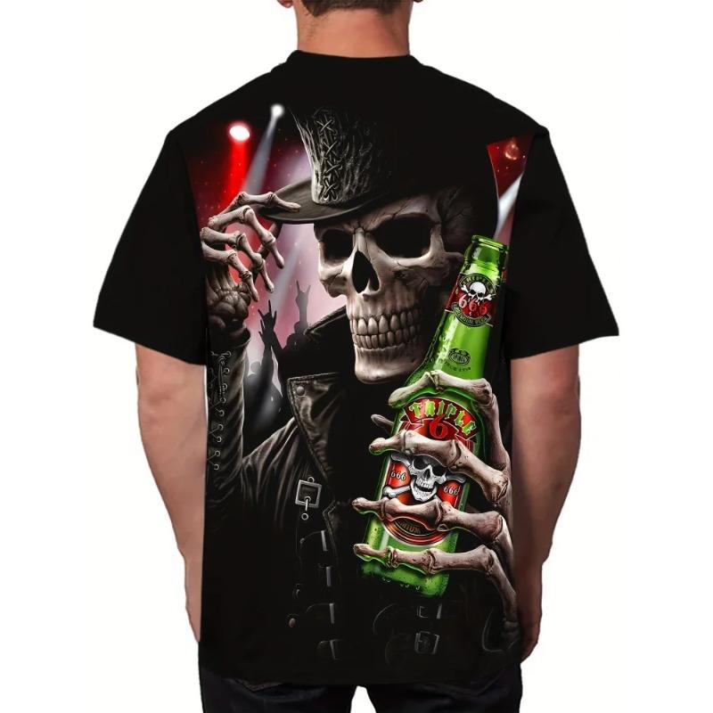 T-Shirt Men Punk Skull Digital 3D Prints Summer Casual Crew Neck Short Sleeves T-Shirt Harajuku Street Men's Clothing