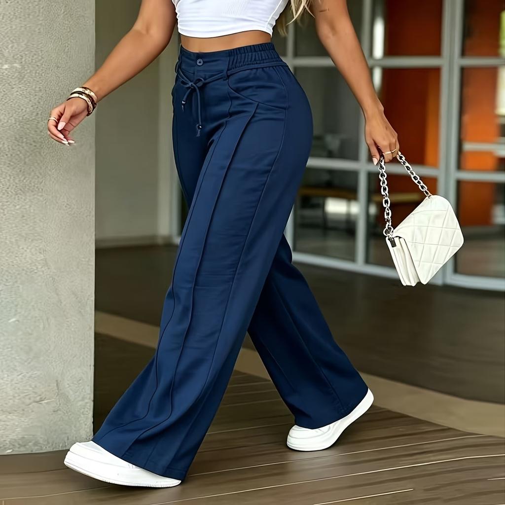 Damen Casual Farbige Hose mit Knöpfen, Elastischem Bund und Taschen, Lockerer Schnitt