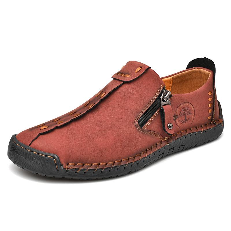 Large Size Spring And Autumn New Style Casual Shoes For Men's Large Size Beans Shoes Hand-Sewn Leather Shoes Casual Flat Bottom