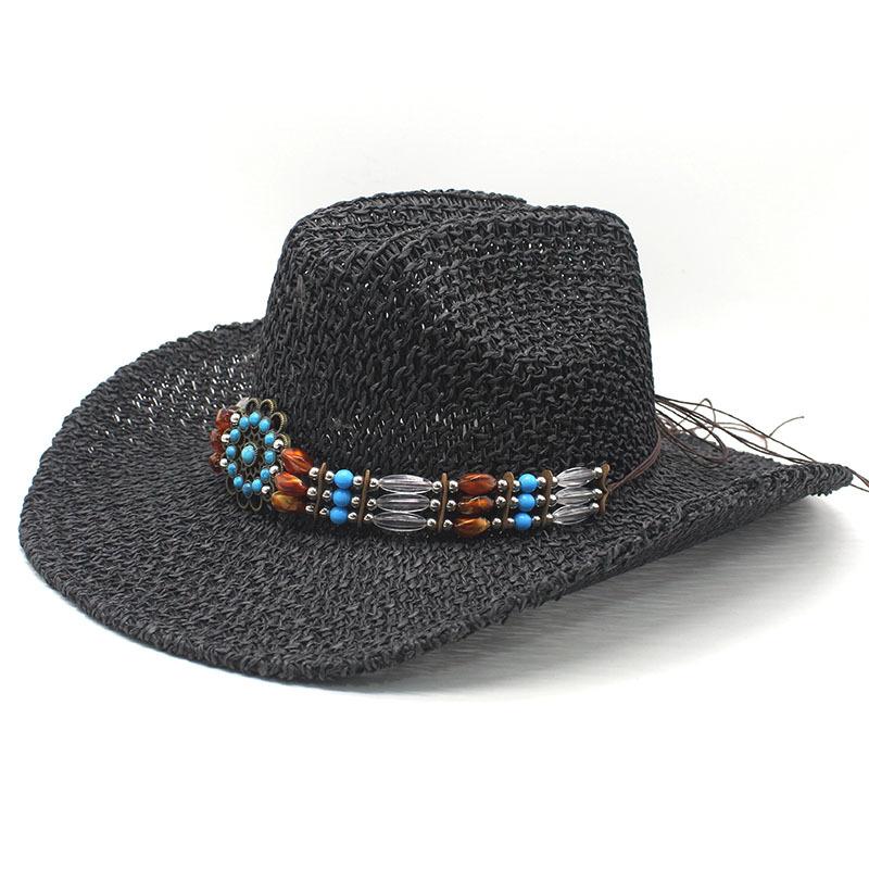 New hollow western denim riding straw hat outdoor personalized men's and women's casual sunshade straw hat