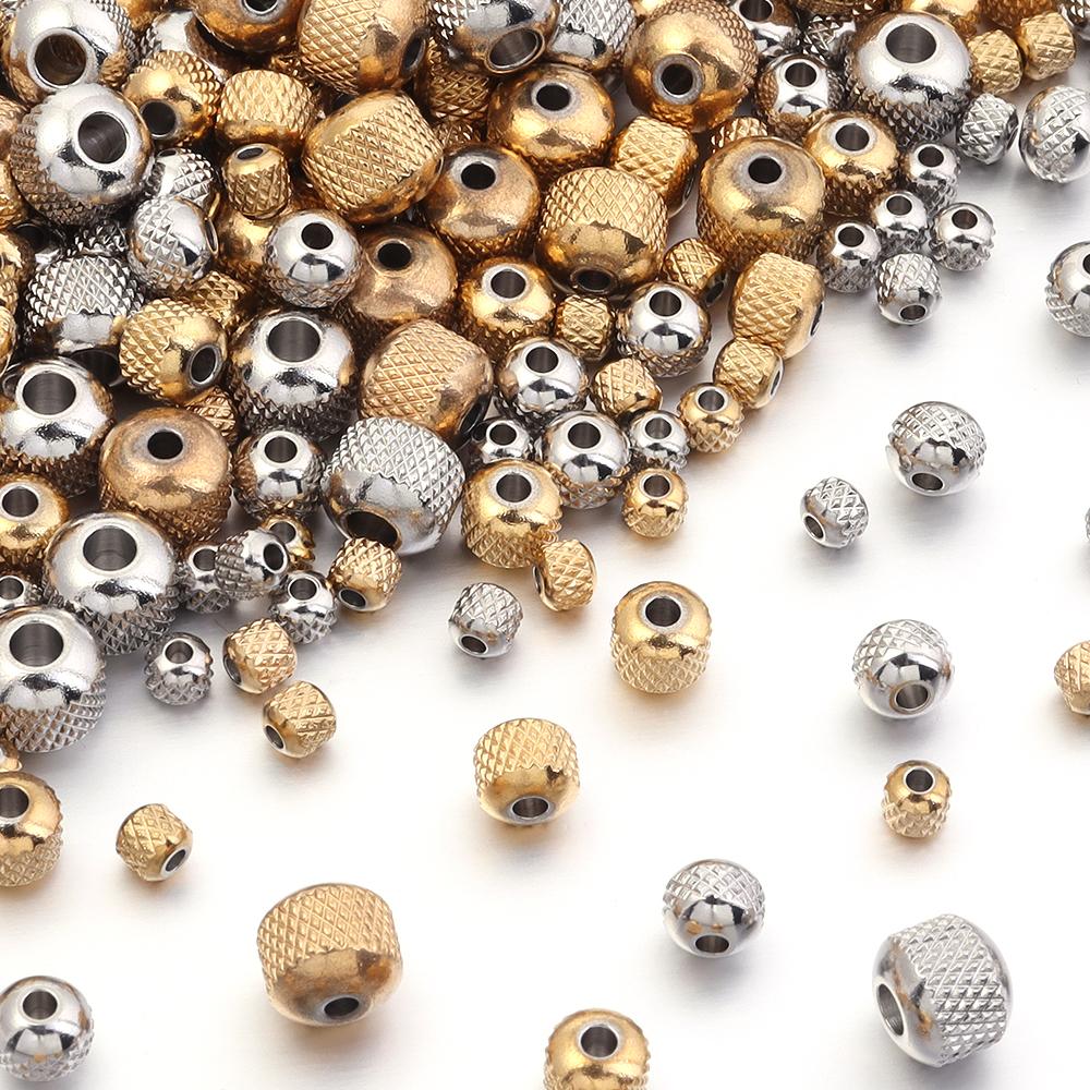 20-40pcs/lot Stainless Steel Beads 4mm 6mm 8mm Gold Color Texture Loose Spacer Beads For Jewelry Making Findings DIY Bracelet
