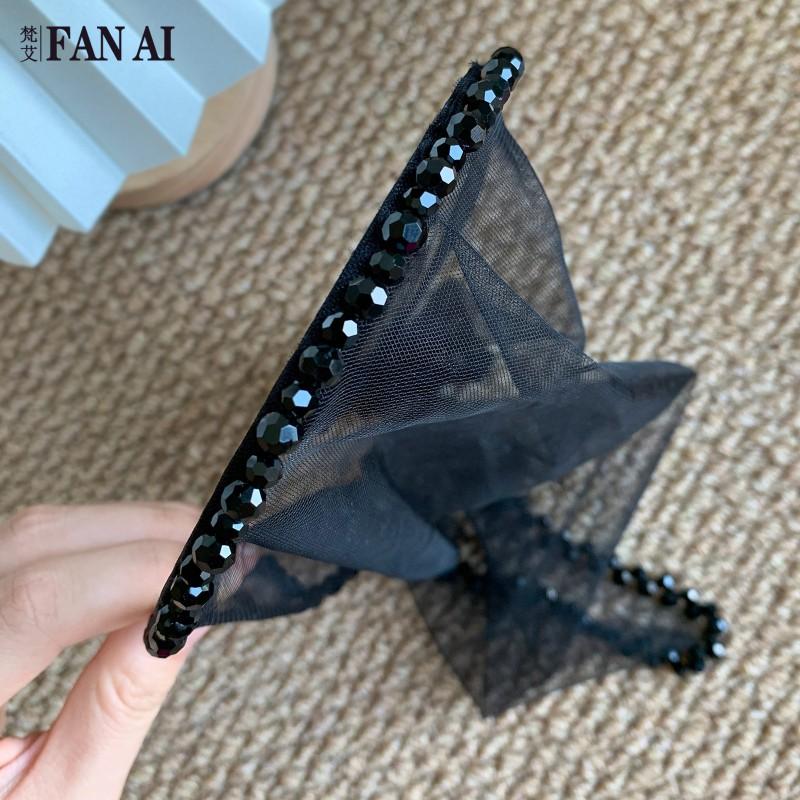 Black Crystal Mesh Headband With Triangle Veil Gothic Hair Accessory Halloween Costume Party