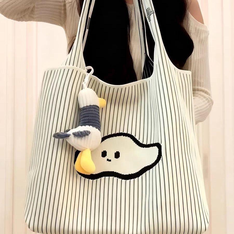 Classic Korean-Style Canvas Tote: Large Capacity, Versatile Striped Shoulder & Crossbody Bag for Women