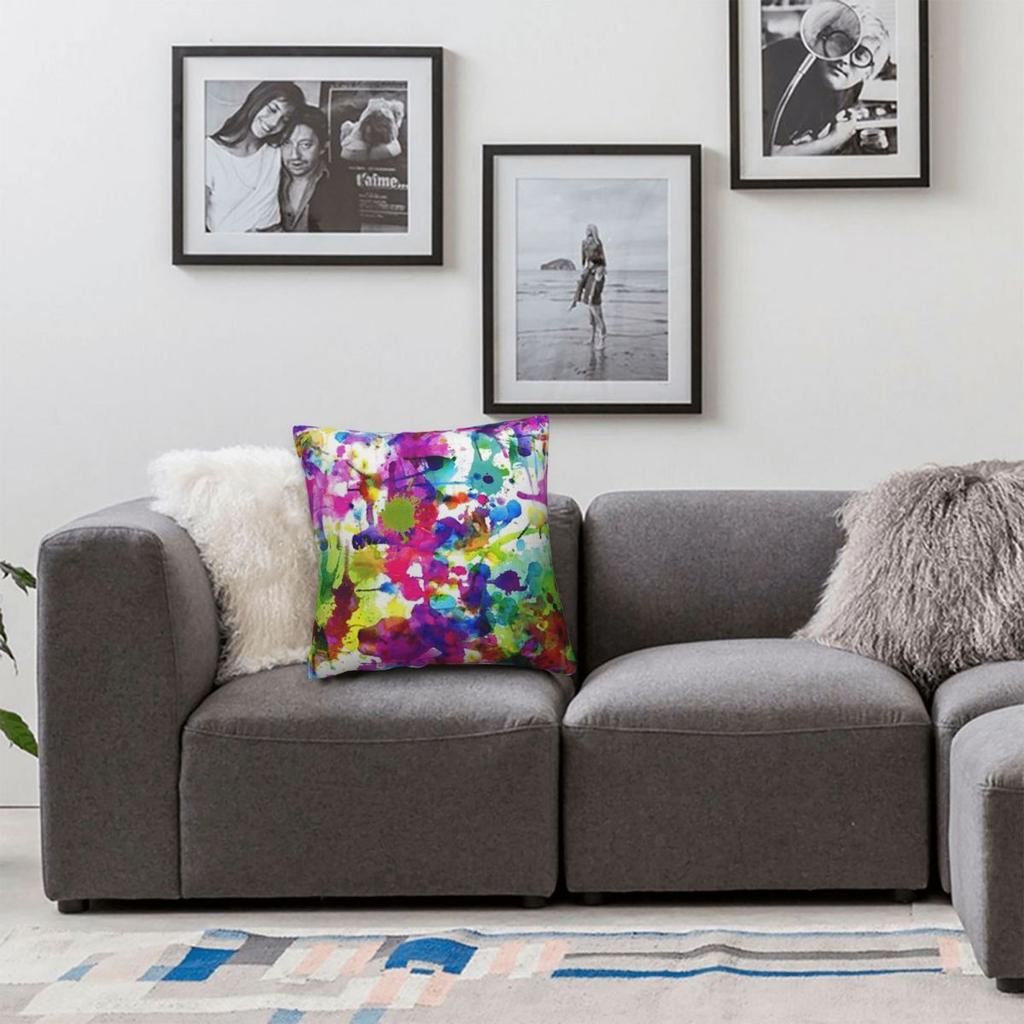 Bright Paint Splatter Pillowcase Polyester Linen Velvet Creative Zip Decorative Sofa Seater Cushion Cover 18"