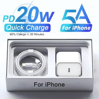 Ensemble Chargeur Rapide PD 20W Prise US Pour iPhone 14 13 12 11 Pro Max Plus XR Xs Max Câble USB Type C 1M/2M Accessoires de Charge Rapide