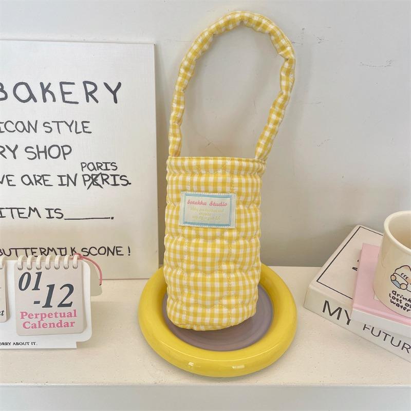 57141 cup cover portable small bag fabric padded plaid water cup bag anti-scalding soft portable water cup milk tea bag