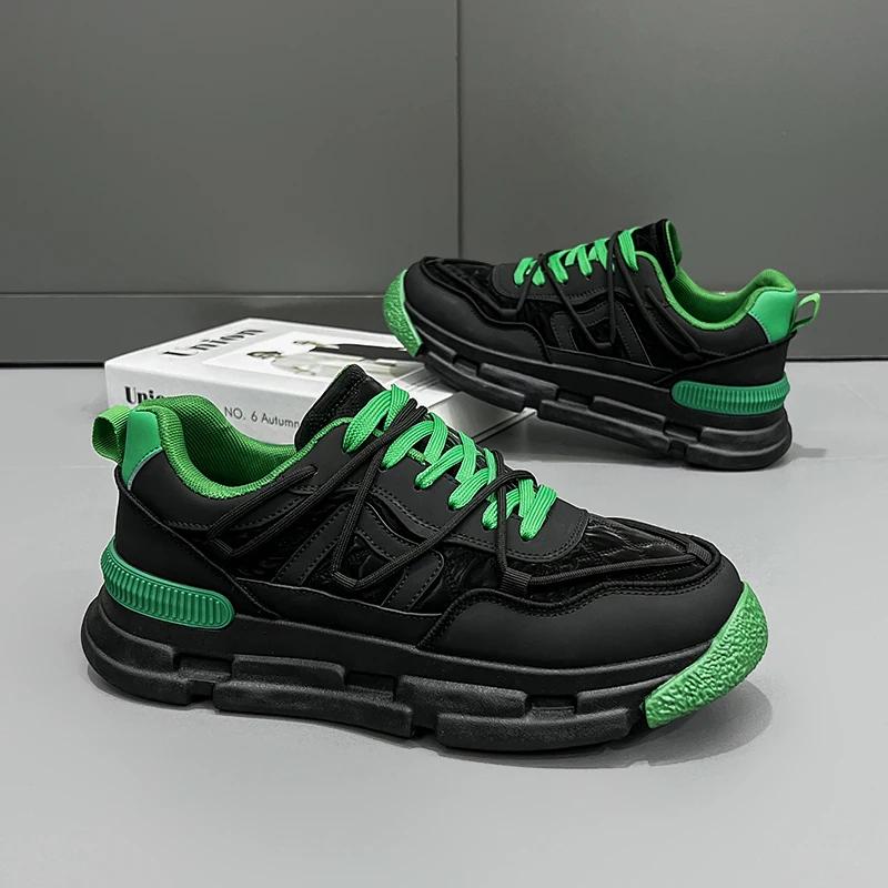 Fashion Designer Loafers Shoes Chunky Sneaker Fashion Casual Microfiber Leather Running Shoes Breathable Color Block Non-slip Shoes