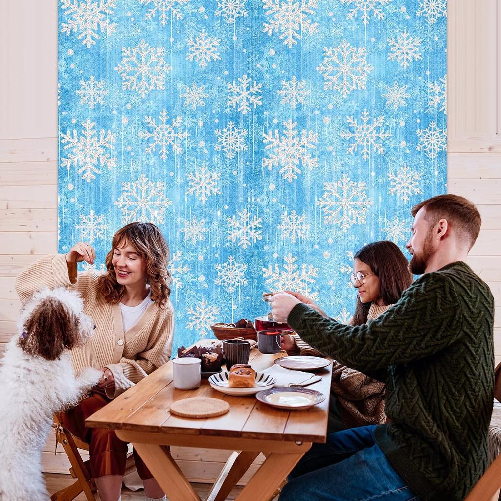 Party Decorations Foil Fringe Curta, 2Pack Snowflake 3.3x6.6ft Tel Foil Fringe Curta Winter Photo Booth Prop Backdrops, Blue Snowflake