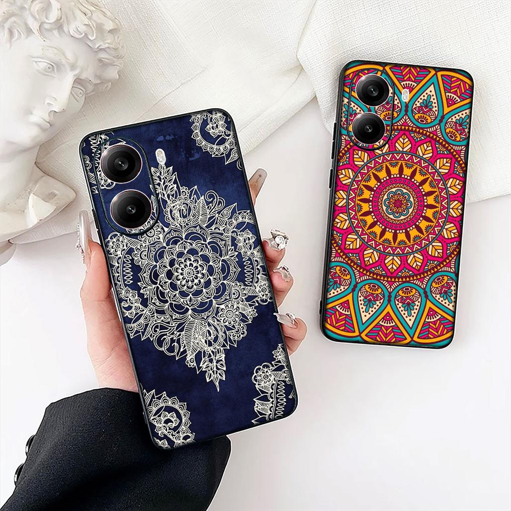 Mandala Texture Rose Flower Phone Case for Apple iPhone 16 17 Air 14 15 Pro Max Plus 16+ 16E 14+ ProMax Protective Cover