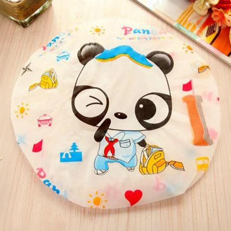 Cartoon Pattern Shower Cap Soft Lace Elastic Edged Waterproof Reusable for Bath SPA Sauna Women Girls Daily Use