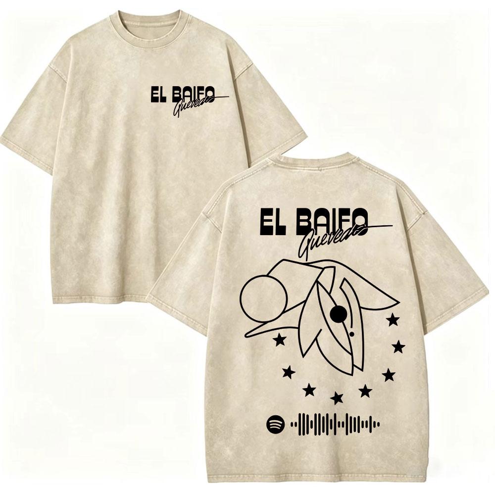 Vintage Washed Quevedo 2026 New Album El Baifo Tshirt High Street Fashion Trend Tshirts Men Women Casual Loose Cotton T Shirt