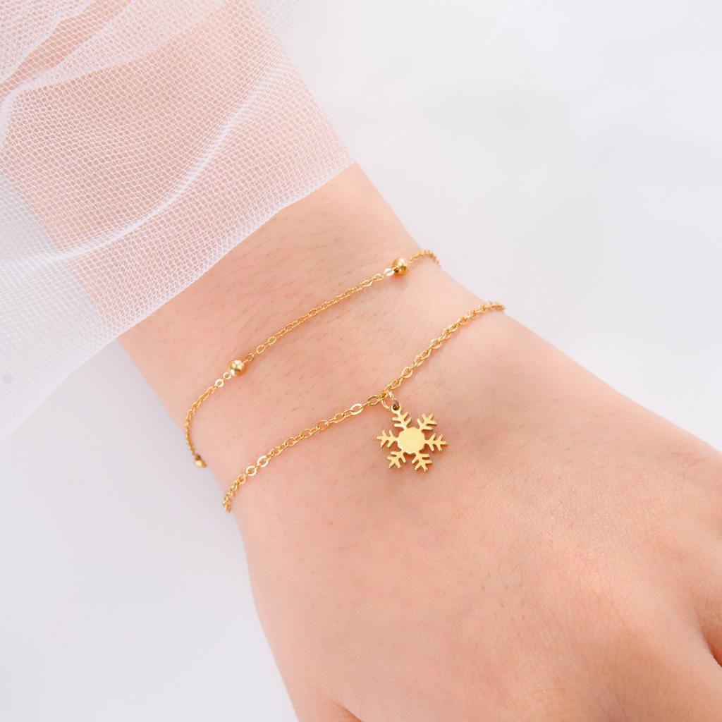 Titanium Steel Double Layer Bracelet with Hollow Snowflake Pendant Christmas Gift Fashion Trendy Jewelry Accessory