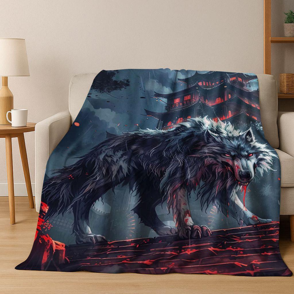 Norse Mythology Fenrir Wolf Beast Cartoon Flannel Blanket,Cozy Soft Throw Blanket for Home Bedroom Bed Sofa Picnic Cover Kids